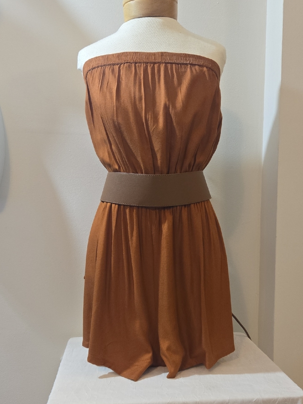Strapless Rust Brown Romper with Wide Waistband